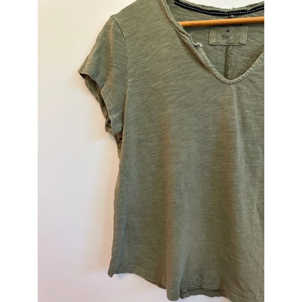 Dear John Anaya Notch Neck Slub Short Sleeve T-Shirt in Olive Green | Size Small - Picture 5 of 10